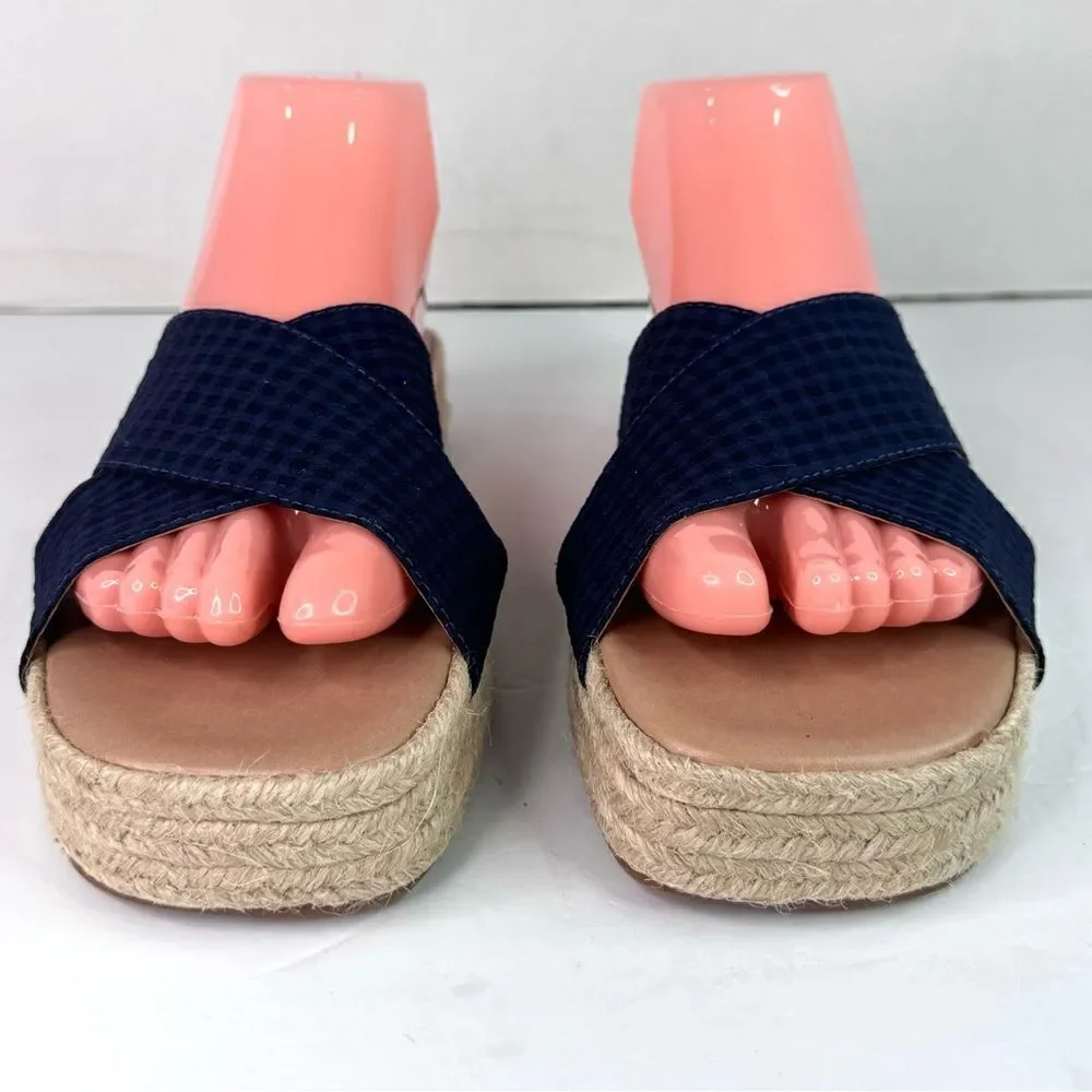 NWOB! Lucky Brand Gayte Espadrilles Slides Slip On Check Blue Sandals Sz 7.5
